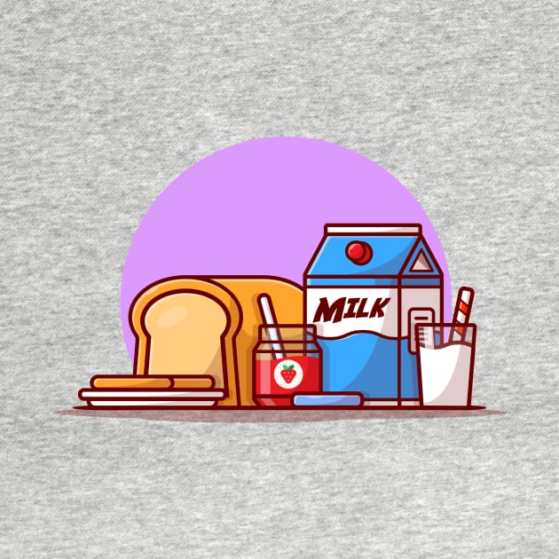 Bread With Strawberry Jam And Milk Cartoon Vector Icon Illustration by Catalyst Labs